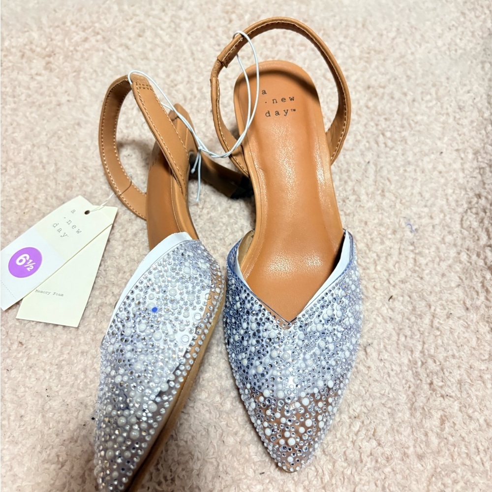 A New Day Women's Glittering Silver and Tan Heels